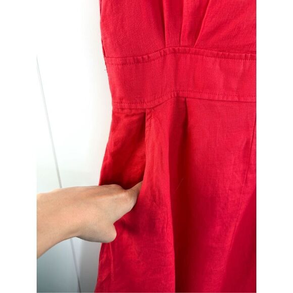 Joie 100% Linen Natural Red Midi V Neck Tank Dress Size 8 - Picture 5 of 9